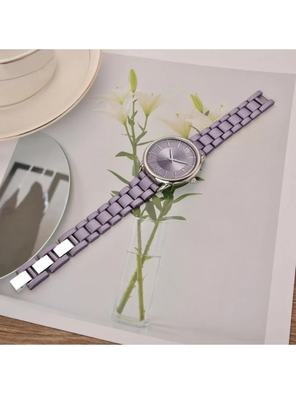 Women's Light Coffee Roman Numeral Dial Analog Alloy Steel Strap Quartz Watches